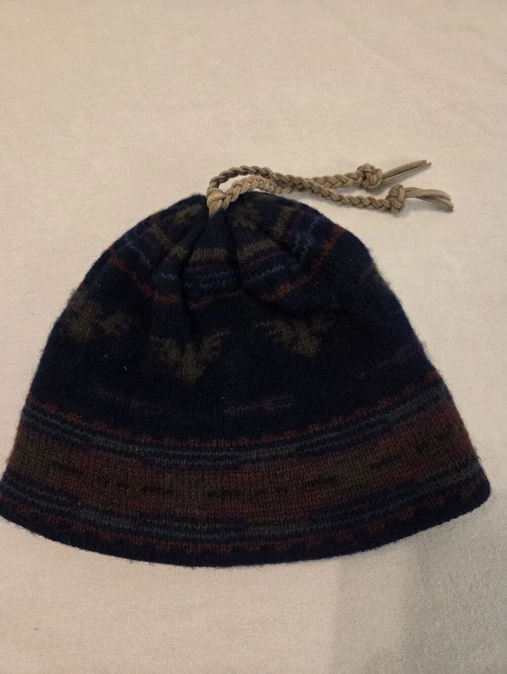 MERKLEY HEADGEAR Vintage Mulicolor Fair Isle 100% Virgin Wool Tassel Mens Beanie